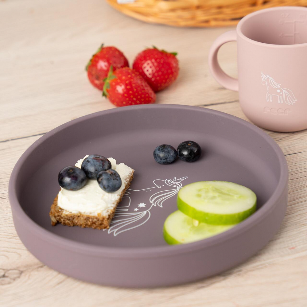 Set 4 piese vesela din silicon pentru copii, fara BPA, lavabile in masina de spalat vase Mov - 1 | YEO
