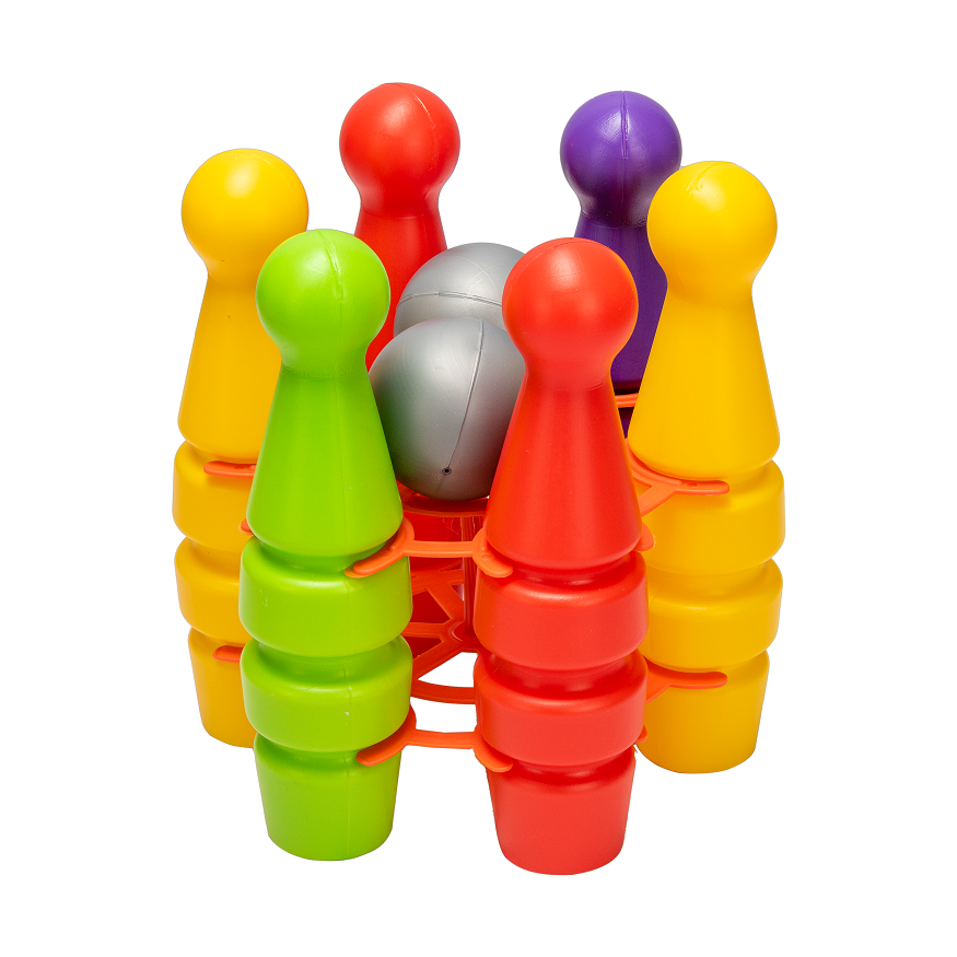 Set bowling pentru copii Huby Toys cu popice multicolore si bile in suport din plastic - 2 | YEO