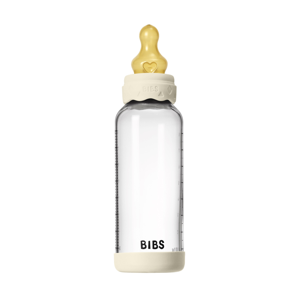 Set complet biberon Boheme din sticla anticolici cu tetina din latex, flux mediu, 240 ml, Ivory - 2 | YEO