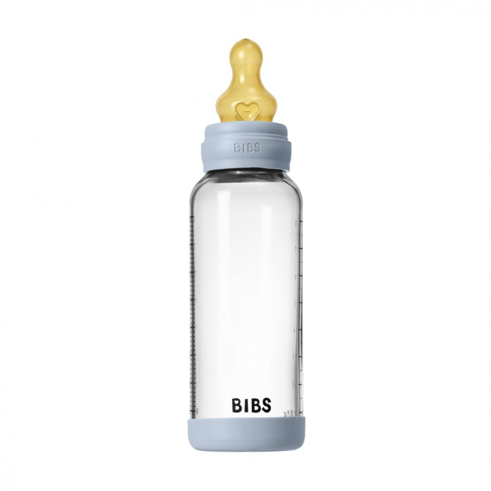 Set complet biberon din sticla anticolici cu tetina din latex, flux mediu, 240 ml, Baby Blue - 2 | YEO
