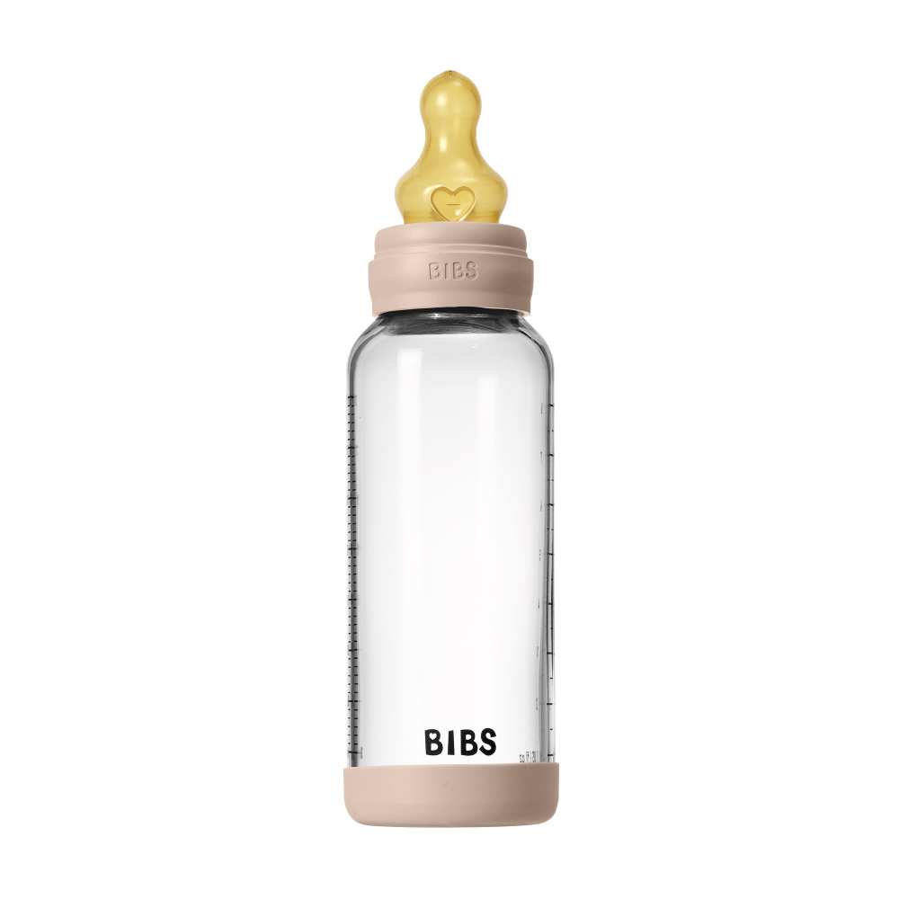 Set complet biberon din sticla anticolici cu tetina din latex, flux mediu, 240 ml, Blush - 1 | YEO