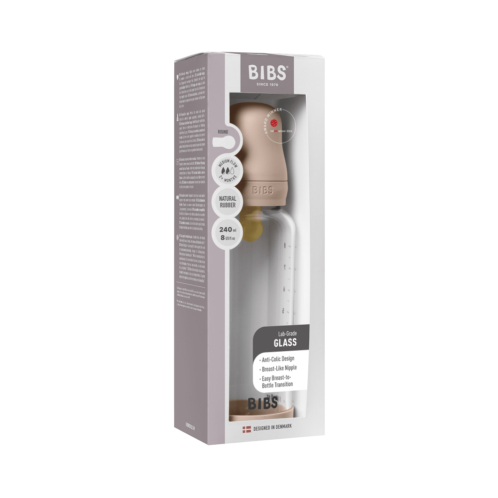Set complet biberon din sticla anticolici cu tetina din latex, flux mediu, 240 ml, Blush - 2 | YEO