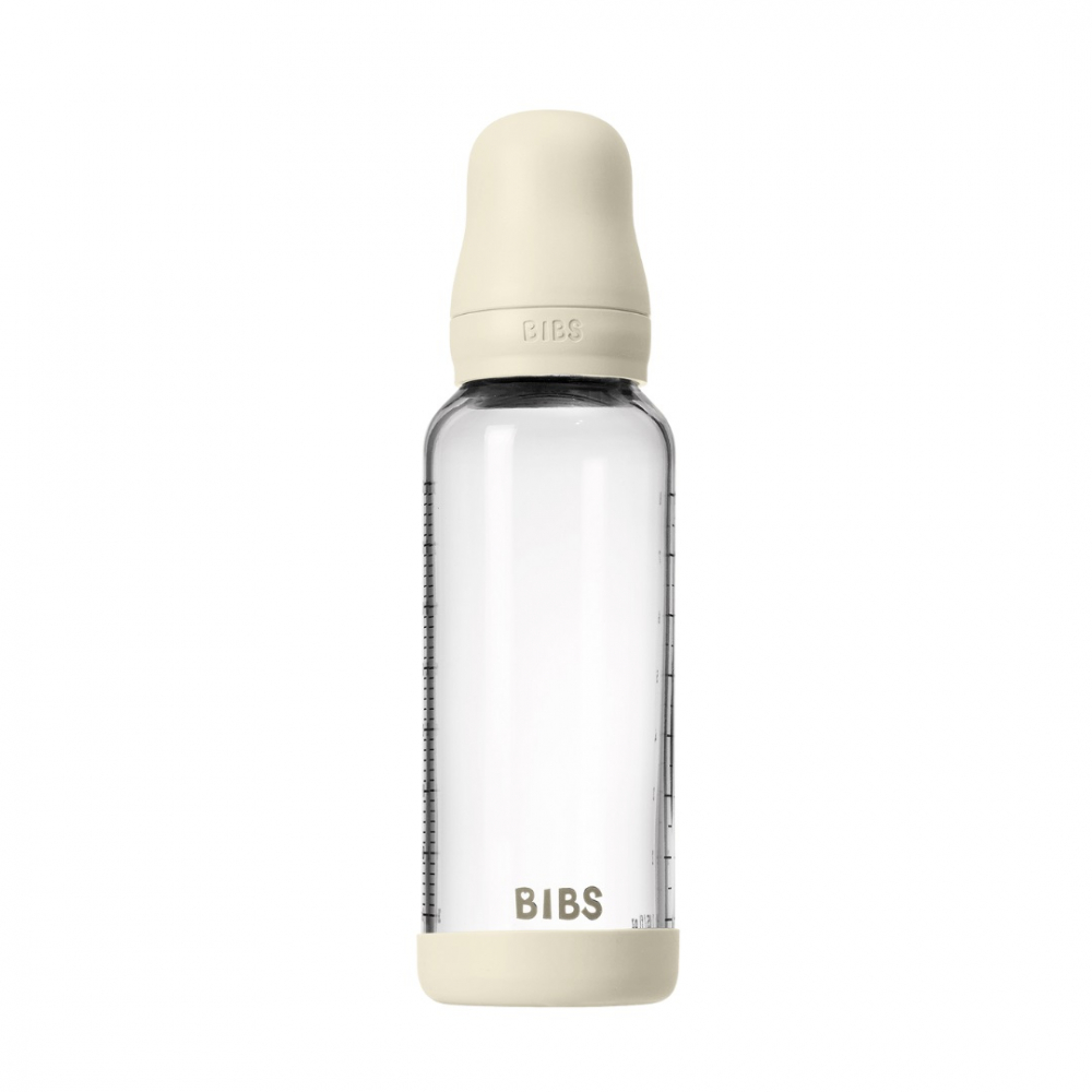 Set complet biberon din sticla anticolici cu tetina din latex, flux mediu, 240 ml, Ivory - 1 | YEO
