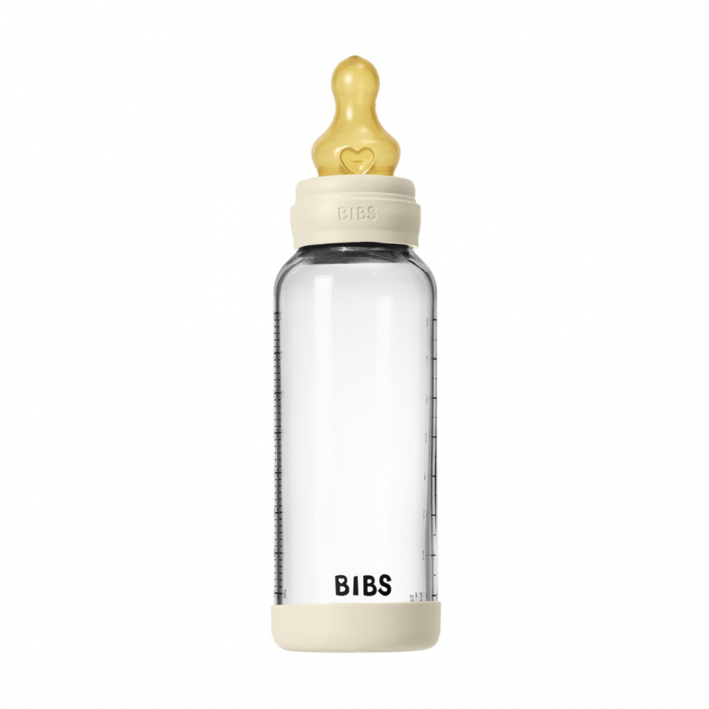 Set complet biberon din sticla anticolici cu tetina din latex, flux mediu, 240 ml, Ivory - 2 | YEO