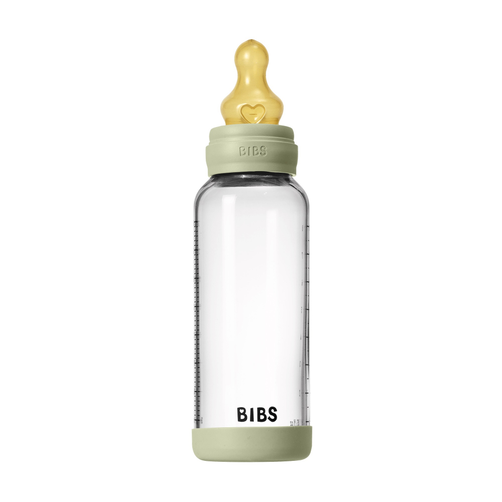 Set complet biberon din sticla anticolici cu tetina din latex, flux mediu, 240 ml, Sage - 2 | YEO