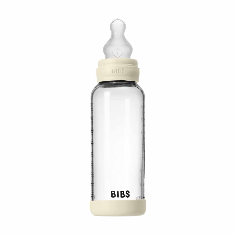 Set complet biberon din sticla anticolici cu tetina din silicon, flux mediu, 240 ml, Ivory - 1 | YEO