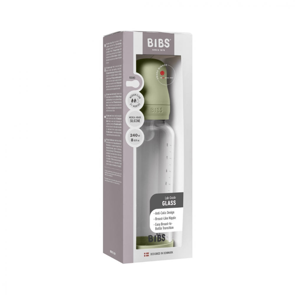 Set complet biberon din sticla anticolici cu tetina din silicon, flux mediu, 240 ml, Sage - 1 | YEO