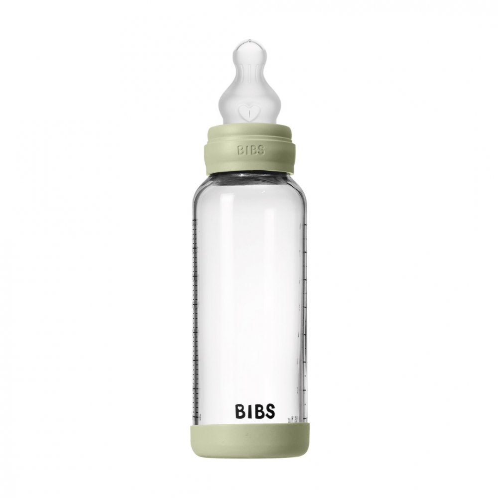 Set complet biberon din sticla anticolici cu tetina din silicon, flux mediu, 240 ml, Sage - 2 | YEO