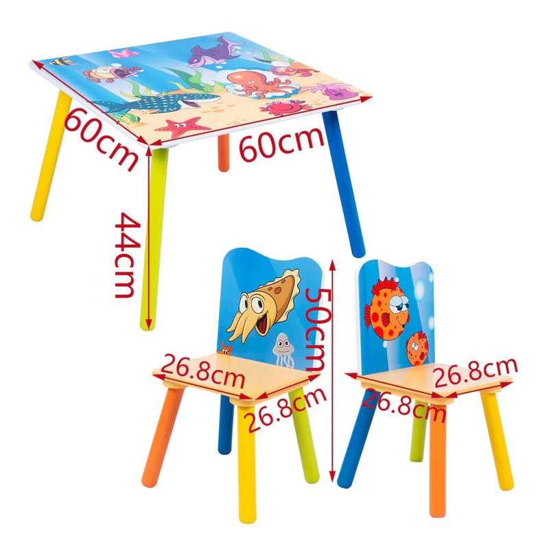 Set masuta si 2 scaunele cu spatar pentru copii Ginger Home Ocean Animals din lemn, Margini rotunjite,potrivit pentru activitatiteme,gradinita,after school,greutate suportata 40kg - 2 | YEO