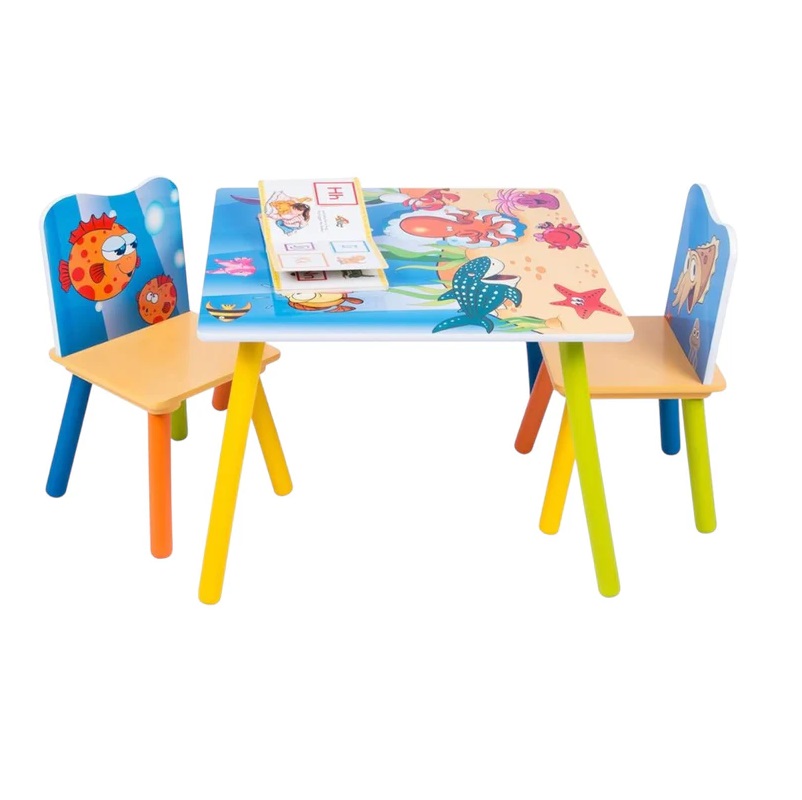 Set masuta si 2 scaunele cu spatar pentru copii Ginger Home Ocean Animals din lemn, Margini rotunjite,potrivit pentru activitatiteme,gradinita,after school,greutate suportata 40kg - 7