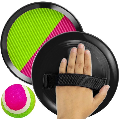 Set de tenis cu velcro pentru copii Kruzzel, include 2 palete compacte si minge, GreenPink