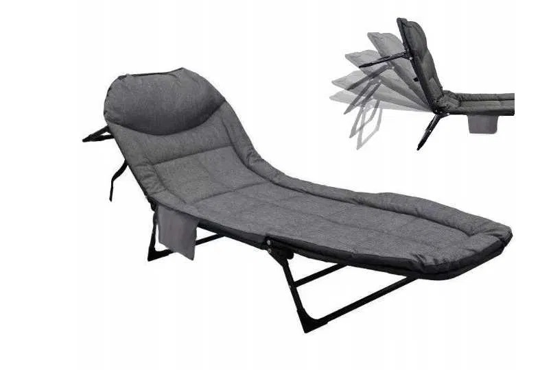 Sezlong pliabil, Ikonka, structura solida din otel, cu spatar reglabil pe 5 trepte si saltea confortabila inclusa, dimensiune 190 x 63 x 30 cm, Grey - 1 | YEO