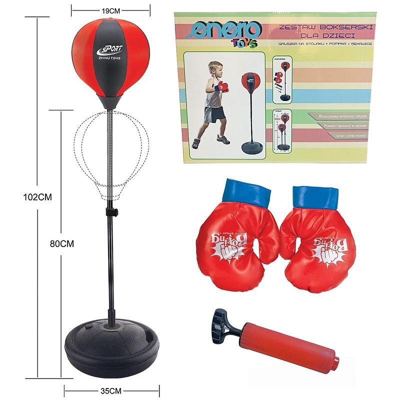 Stand de box pentru copii, manusi incluse, inaltime reglabila, structura otel cu arc - 1 | YEO