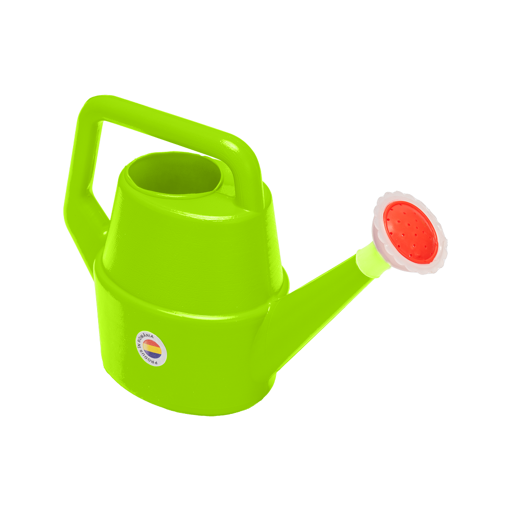 Stropitoare de jucarie pentru copii Huby Toys Green cu maner si capat cu floricica, dimensiune 25 x 9.5 x 17 cm