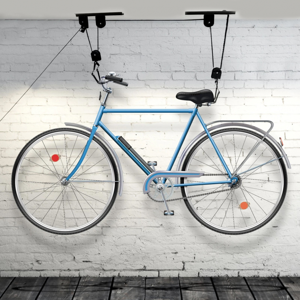 Suport bicicleta, suspendare pe tavan, cu scripete, prindere carlige, universal