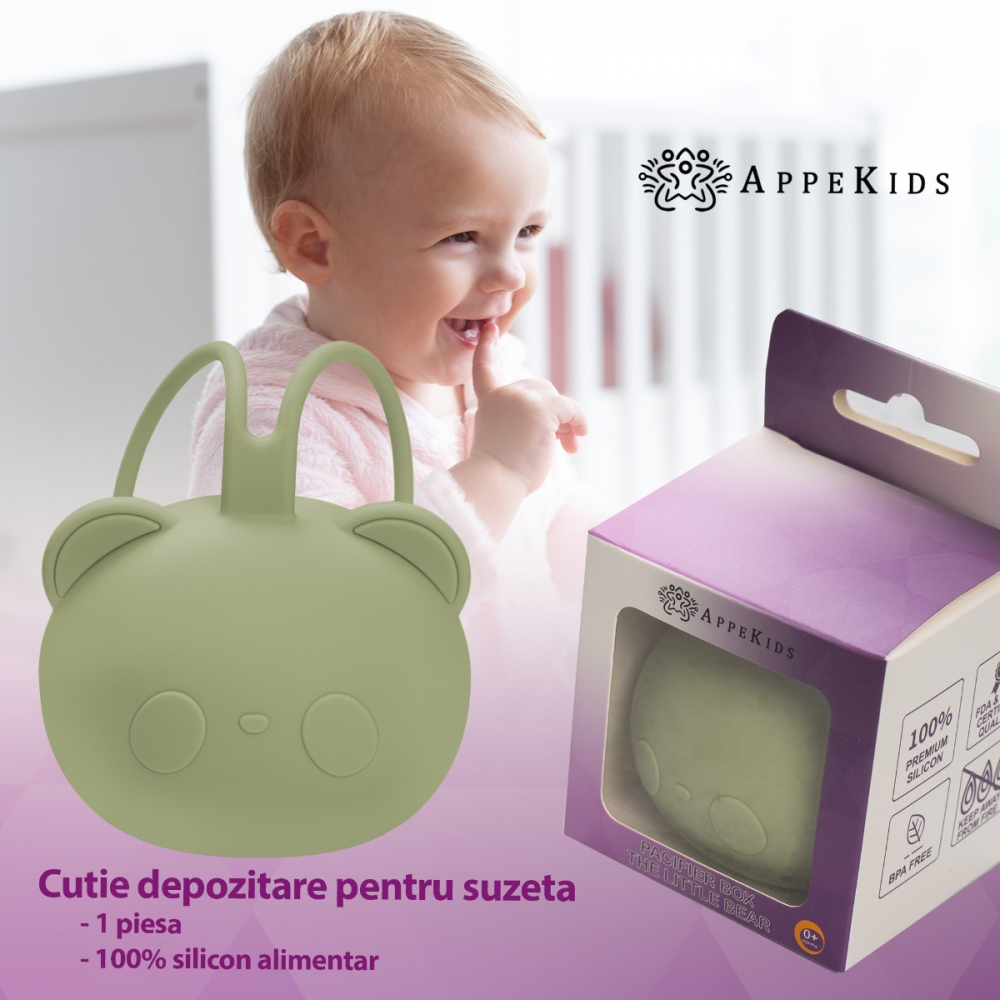 Suport pentru suzeta din silicon AppeKids The Little Bear Raw Green