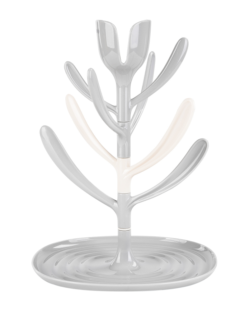Suport pentru uscat biberoane KikkaBoo Tulip Grey,capacitate pana la 8 biberoane,din plastic nontoxic fara BPA
