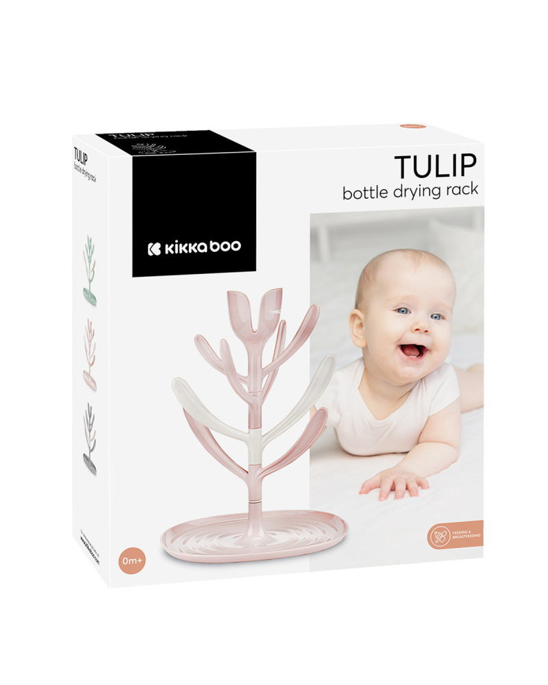 Suport pentru uscat biberoane KikkaBoo Tulip Pink,capacitate pana la 8 biberoane,din plastic nontoxic fara BPA - 1 | YEO