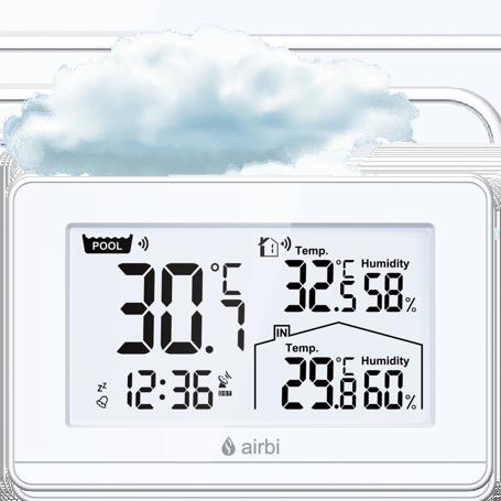 Termometru si higrometru digital de camera cu senzori wireless pentru exterior si pentru apa din piscina, lumina de fundal, Airbi POOL BI1021