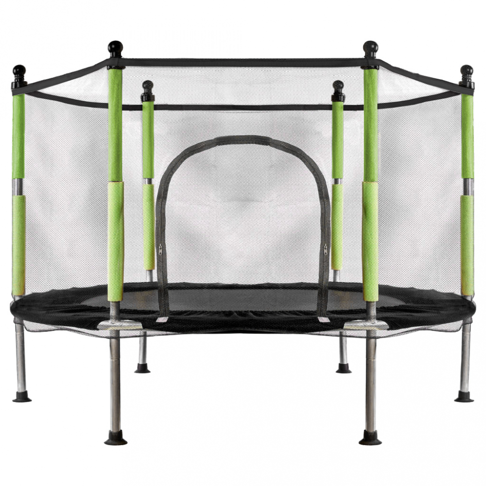 Trambulina de gradina pentru copii, compacta 110 cm, cadru metalic solid, cu plasa, intrare cu fermoar si 10 bile multicolore incluse