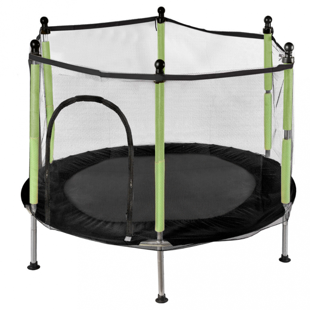 Trambulina de gradina pentru copii, compacta 110 cm, cadru metalic solid, cu plasa, intrare cu fermoar si 10 bile multicolore incluse - 1 | YEO