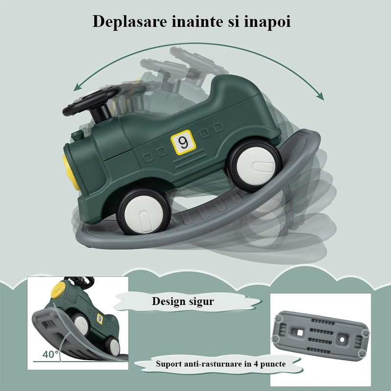 Tren balansoar 2 in 1, maxim 25 kg, volan, unghi balans 40 grade, inaltime 50 cm, verde - 3