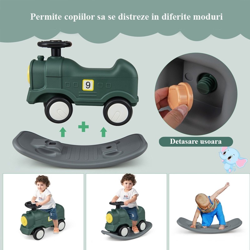 Tren balansoar 2 in 1, maxim 25 kg, volan, unghi balans 40 grade, inaltime 50 cm, verde - 7