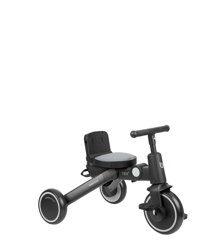 Tricicleta 8in1 pentru copii KikkaBoo Trix 2 Gri Ultrapliabila,de la 10 luni la 22kg,Cadru din aluminiu,Sezut rotativ,Spatar reglabil,Maner parental reglabil,Copertina reglabiladetasabila,Centura de siguranta,Roti spuma EVA