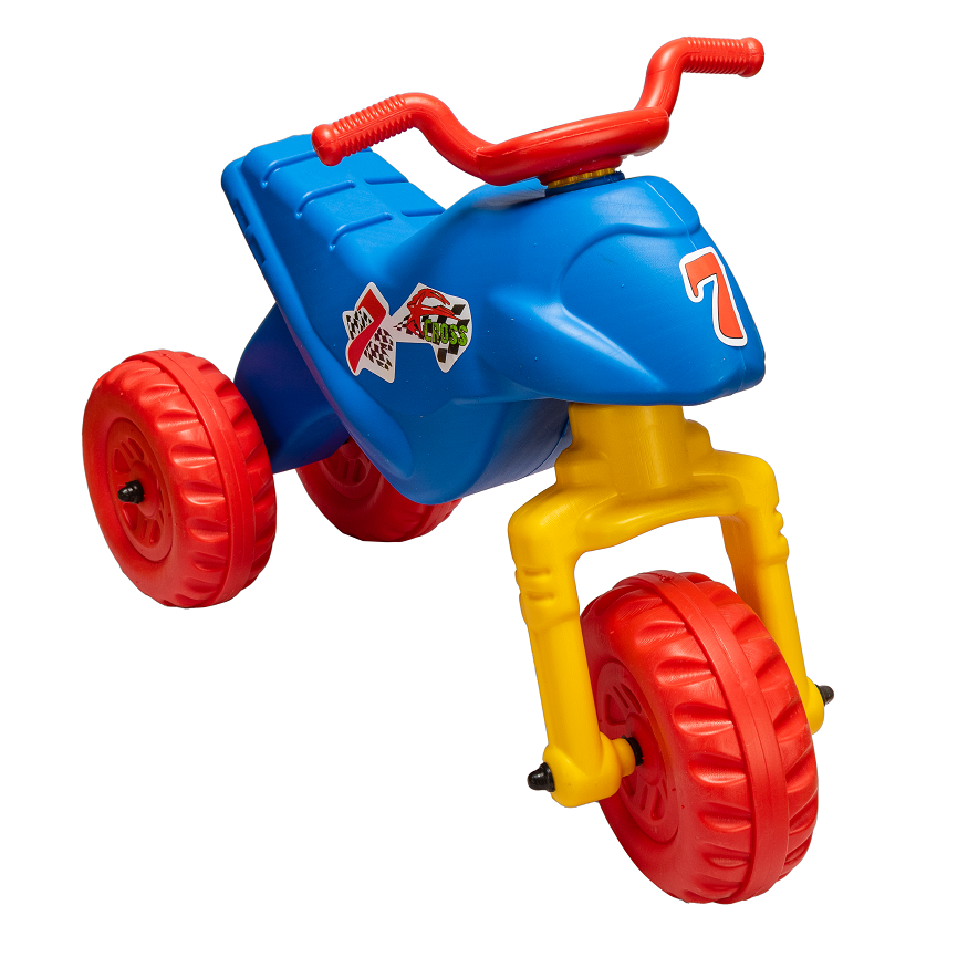 Tricicleta pentru copii Huby Toys Red Blue fara pedale, actionata cu picioarele, de la 18 luni, dimensiune 66 x 27.6 x 48.5 cm,