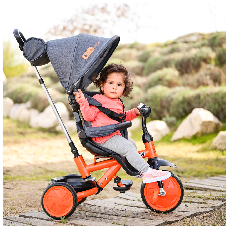 Tricicleta pentru copii Lorelli Lucky Crew Black Orange multifunctionala, sezut rotativ, control al directiei, 2 tipuri de suport pentru picioare, dispozitiv de franare si scaunel cu husa moale - 2 | YEO