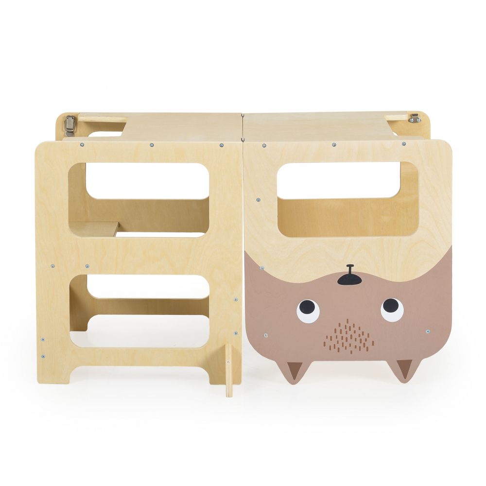 Turn de invatare 3in1 din lemn pentru copii Moni Montessori Learning Tower multifunctional,Constructie usoara si stabila,transformabil in Masuta sau Tabla neagra pentru desen - 1 | YEO