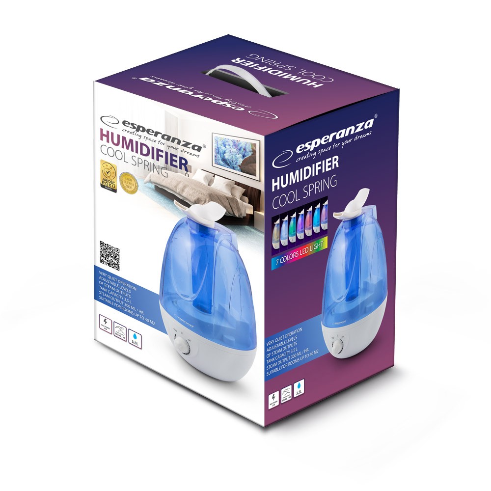 Umidificator aer, rezervor 3.5 l, lampa veghe 7 culori, esperanza - 1 | YEO