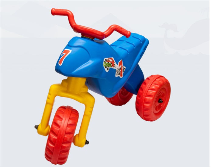 Tricicleta pentru copii Huby Toys Red Blue fara pedale, actionata cu picioarele, de la 18 luni, dimensiune 66 x 27.6 x 48.5 cm,