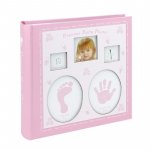 Album foto baby personalizabil, 200 poze, 10x15, amprente bebelus, cutie culoare roz