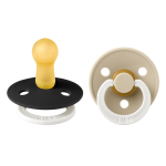 Set 2 suzete Bibs fosforescente Colour Glow Latex, tetina rotunda, 6 luni + Black/Vanilla