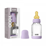 Set complet biberon Boheme din sticla anticolici cu tetina din latex, flux lent, 120 ml, Violet Sky