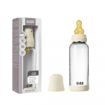 Set complet biberon Boheme din sticla anticolici cu tetina din latex, flux mediu, 240 ml, Ivory