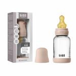 Set complet biberon din sticla anticolici cu tetina din latex, flux lent, 120 ml, Blush