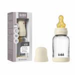 Set complet biberon din sticla anticolici cu tetina din latex, flux lent, 120 ml, Ivory