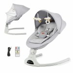Baloansoar electric pentru copii Kinderkraft Tulsy Grey cu telecomanda, reglare spatar, plasa de tantari, jucarii, functii Bluetooth si USB