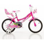Bicicleta fetite Dino Bikes 146 RN Roz, 14 inch, varsta 4-7 ani, inaltimea recomandata 95-115 cm, roti ajutatoare, frana pe ambele roti