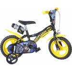 Bicicleta copii Dino Bikes Batman 12 inch, varsta 3-4 ani, inaltimea 87-110 cm, frana pe fata, pinion fix, roti din spuma EVA, scaun reglabil, roti ajutatoare detasabile