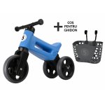 Tricicleta copii fara pedale 2 in 1 cu cosulet pentru ghidon Funny Wheels Rider Sport Albastru/Negru, inaltime scaun 27-29 cm, raza de viraj limitata, de la 18 luni, greutate maxima admisa 25 Kg