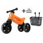 Tricicleta copii fara pedale 2 in 1 cu cosulet pentru ghidon Funny Wheels Rider Sport Portocaliu, inaltime scaun 27-29 cm, raza de viraj limitata, de la 18 luni, greutate maxima admisa 25 Kg