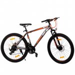 Bicicleta mtb 26 inch, schimbator shimano cu 21 viteze, suspensii fata, cadru otel, jante aluminiu, negru-portocaliu