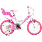 Bicicleta pentru fetite Dino Bikes 14 inch 144RN, varsta 4-7 ani, inaltimea recomandata 95-115 cm, cu roti ajutatoare, frana pe ambele roti, aparatoare lant