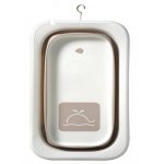 Cadita pliabila pentru bebelusi Little Mom Cream, prevazuta cu dop de scurgere, suport pentru fixarea capului de dus, dimensiune 85 x 50 x 21.5 cm