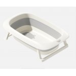 Cadita pliabila pentru copii Little Mom Happy Cow Grey, cu Dop de scurgere cu senzor de temperatura, picioruse si baza antialunecare, dimensiune 82 x 51 x 22 cm