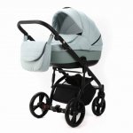 Carucior pentru copii, Adamex, 2 in 1, Lanti PS25, Pliabil, landou cu salteluta, copertina reglabila, roti frontale pivotante, cu dubla suspensie si husa de ploaie inclusa, Linen & EcoLeather, Mint Green