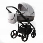 Carucior pentru copii, Adamex, 2 in 1 Lanti PS79, Pliabil, landou cu salteluta, copertina reglabila, roti frontale pivotante, cu dubla suspensie si husa de ploaie inclusa, Linen & EcoLeather, Grey Heather